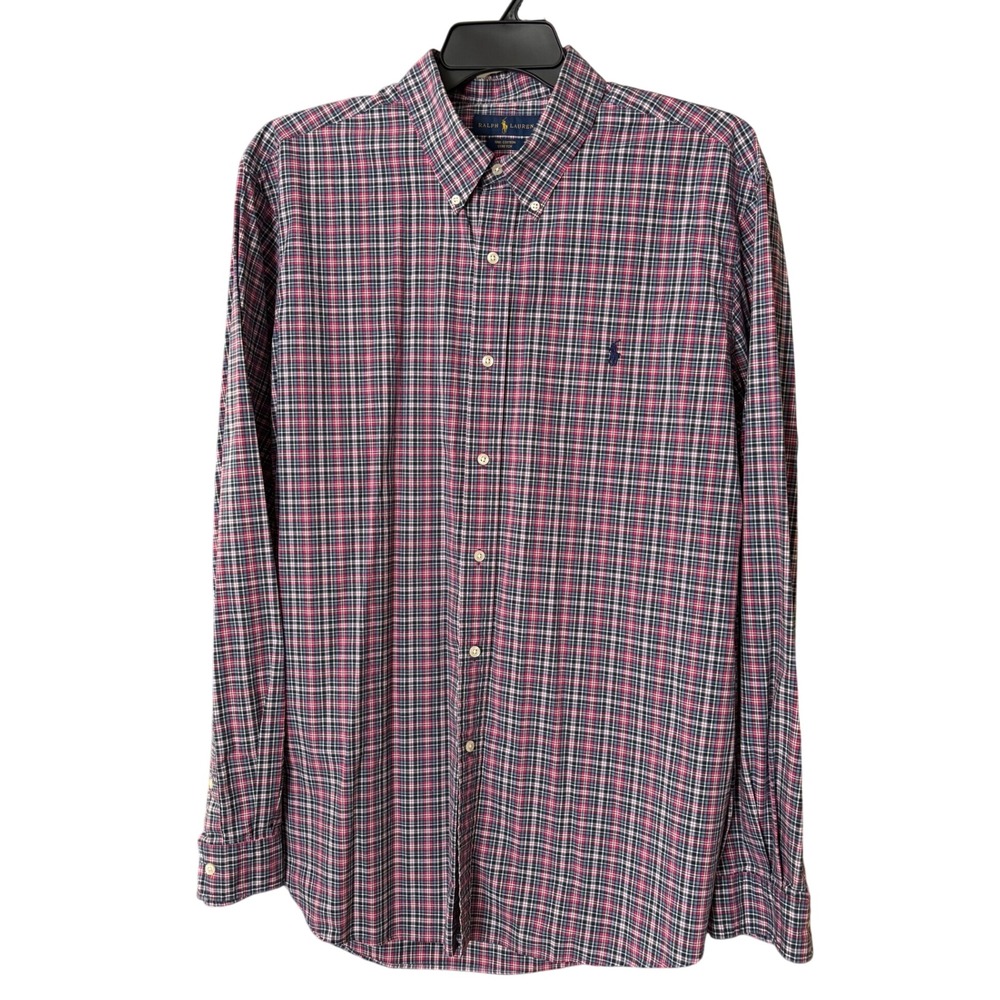 Ralph Lauren Mens XXL Plaid Button Down Shirt Plaid Cotton Stretch Office